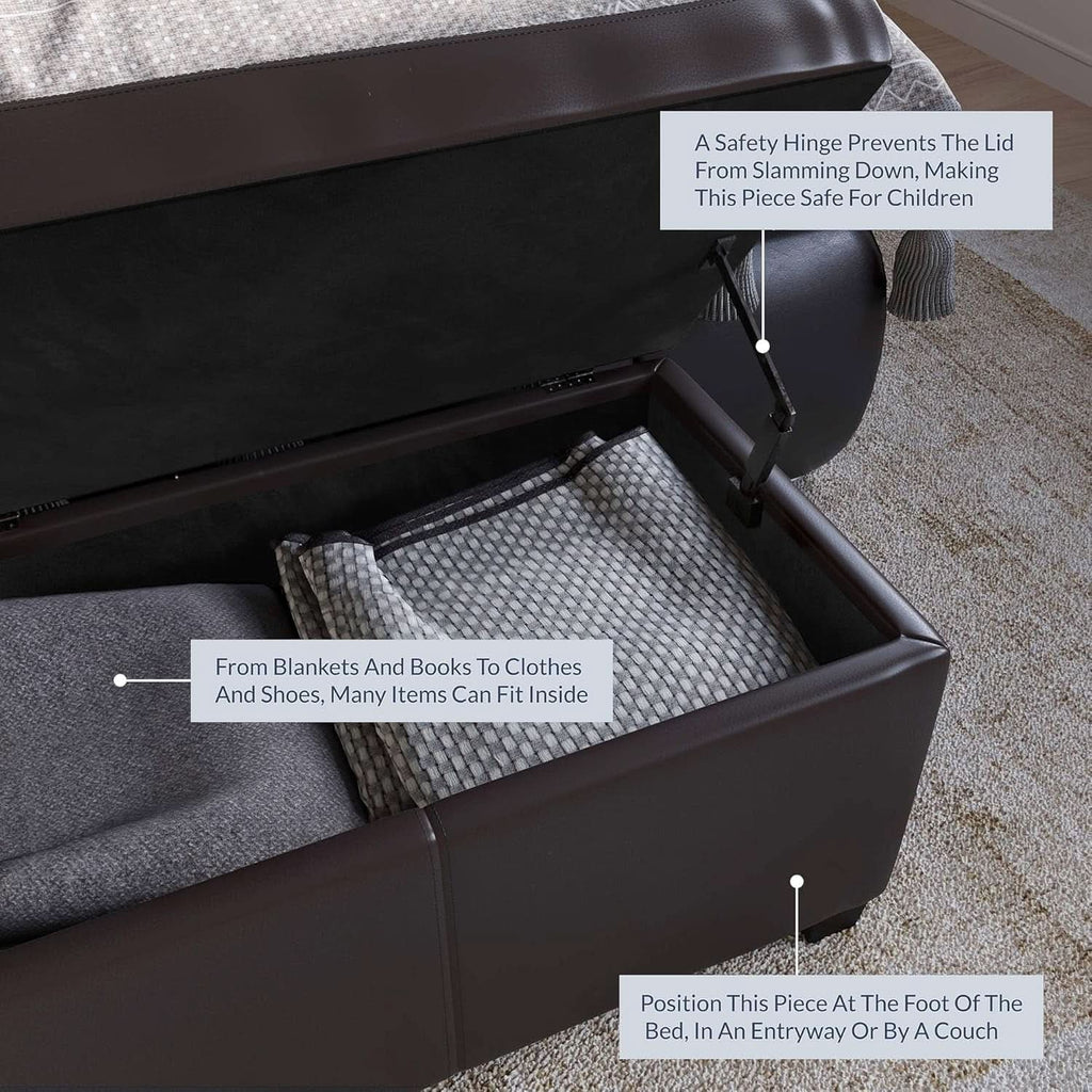 47 Inch DarkBrown Leatherette Storage Ottoman Bench