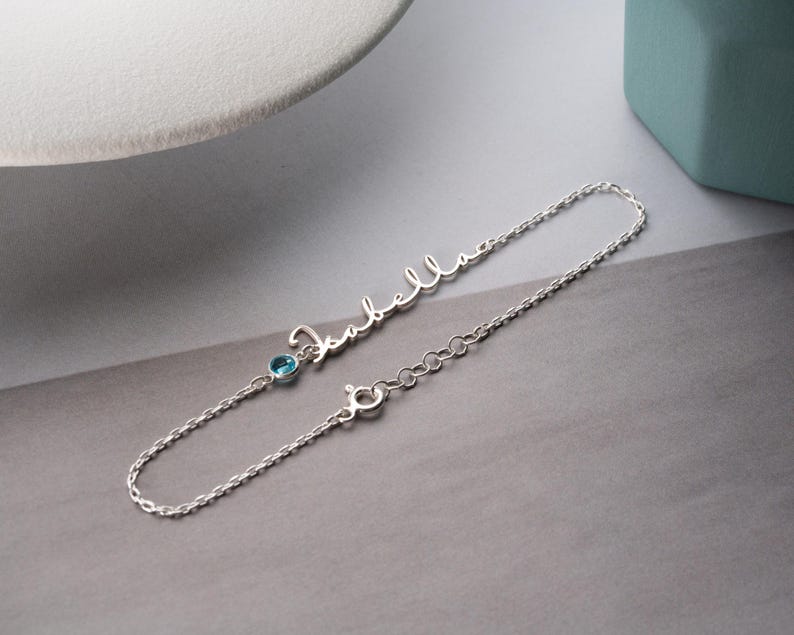 Personalized Cursive Name & Birthstone Bracelet