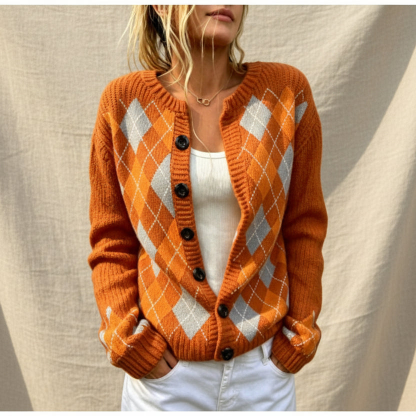 Women's Printed Round-Neck Long-Sleeve Cardigan Jacket