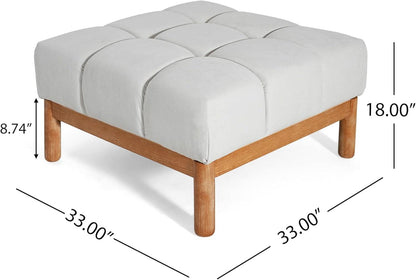 Square White Upholstered Ottoman Featuring Dense Foam