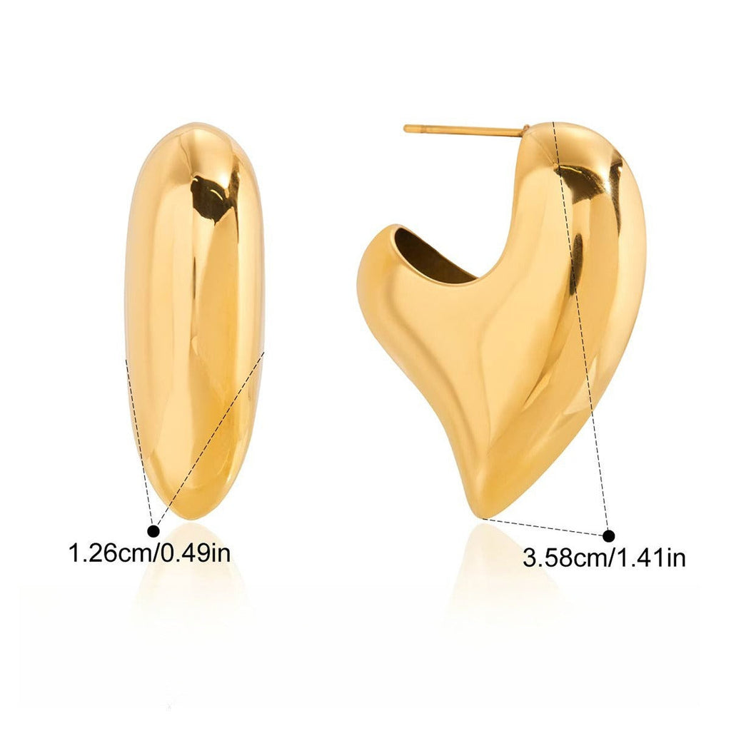 18K gold heart-shaped titanium steel stud earrings