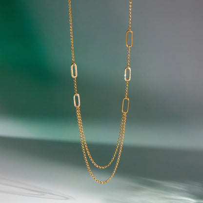 Layered Stainless Steel Zircon Necklace