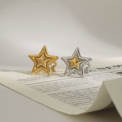 18K gold five-pointed star with texture design simple personality ring