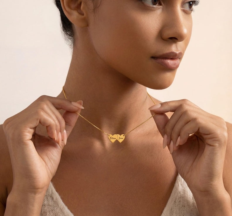 Heart-shaped interlocking custom name necklace