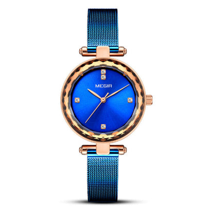 Stylish Cut-mirror Imported Movement Quartz Womens Watch With A Steel Band And Diamond Accents
