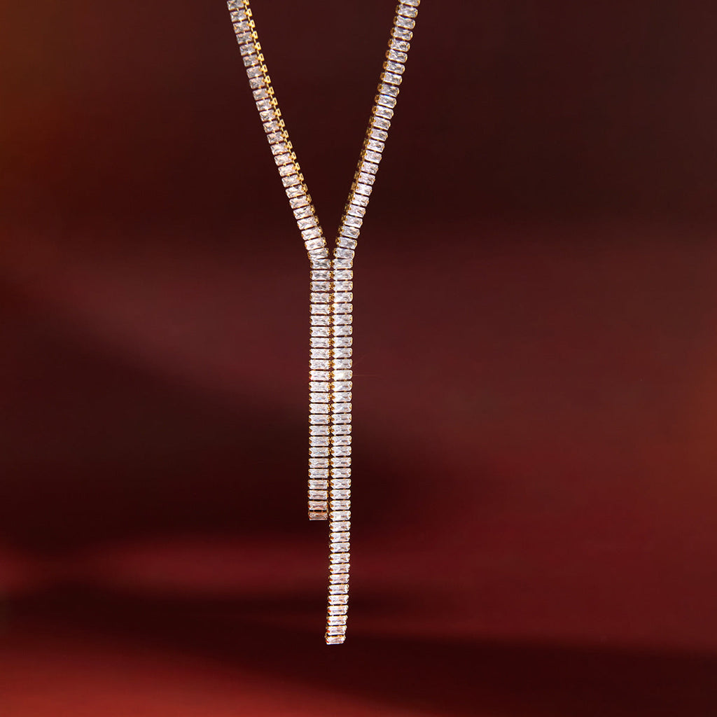 Stainless Steel Zircon Y Necklace