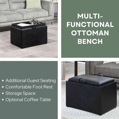 Accent Storage Ottoman 22 Point 75 Inches Charcoal Jet Black