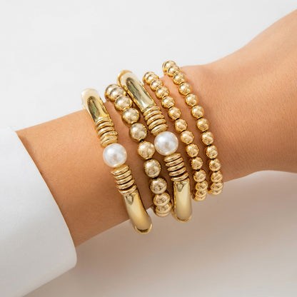 18k gold bow pearl beaded bracelet