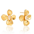 18K gold-plated, luxurious and high-end titanium steel flower-shaped stud earrings with cubic zirconia.