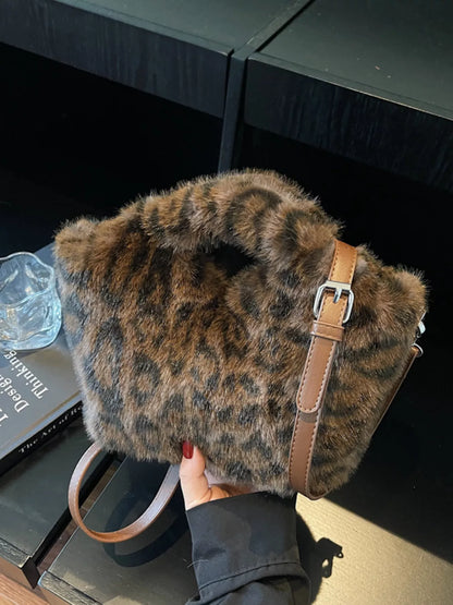 Leopard Plush Crossbody Bag