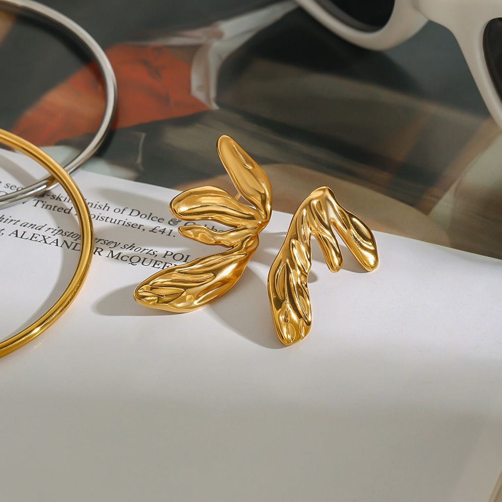 18K gold geometric wings design trendy personality earrings