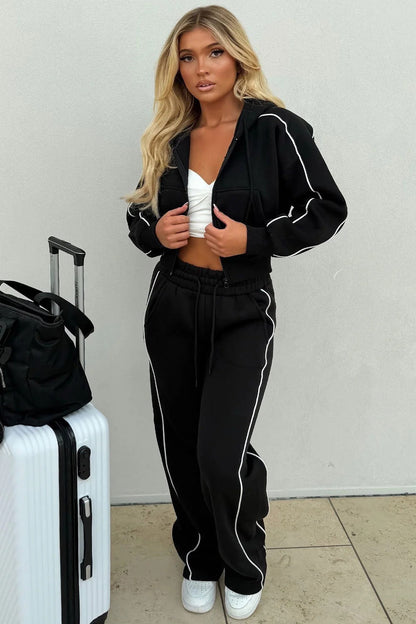 Women's Fleece Cropped Zip Hoodie & Wide-Leg Pants Set