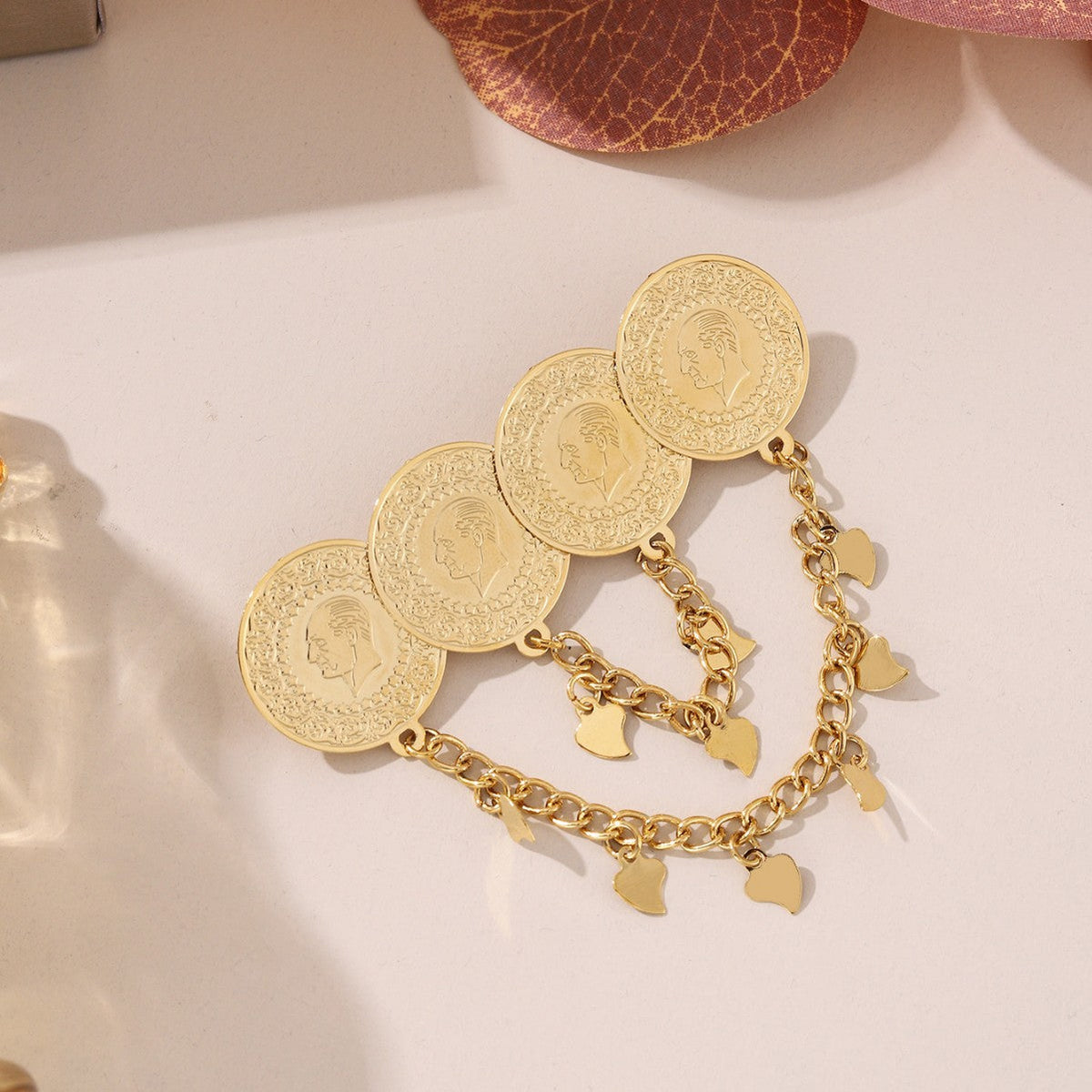Vintage Coin Tassel Brooch Pin