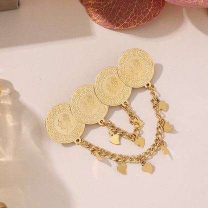 Vintage Coin Tassel Brooch Pin