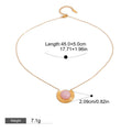 18K gold geometric inlaid gemstone with texture design classic fashion necklace