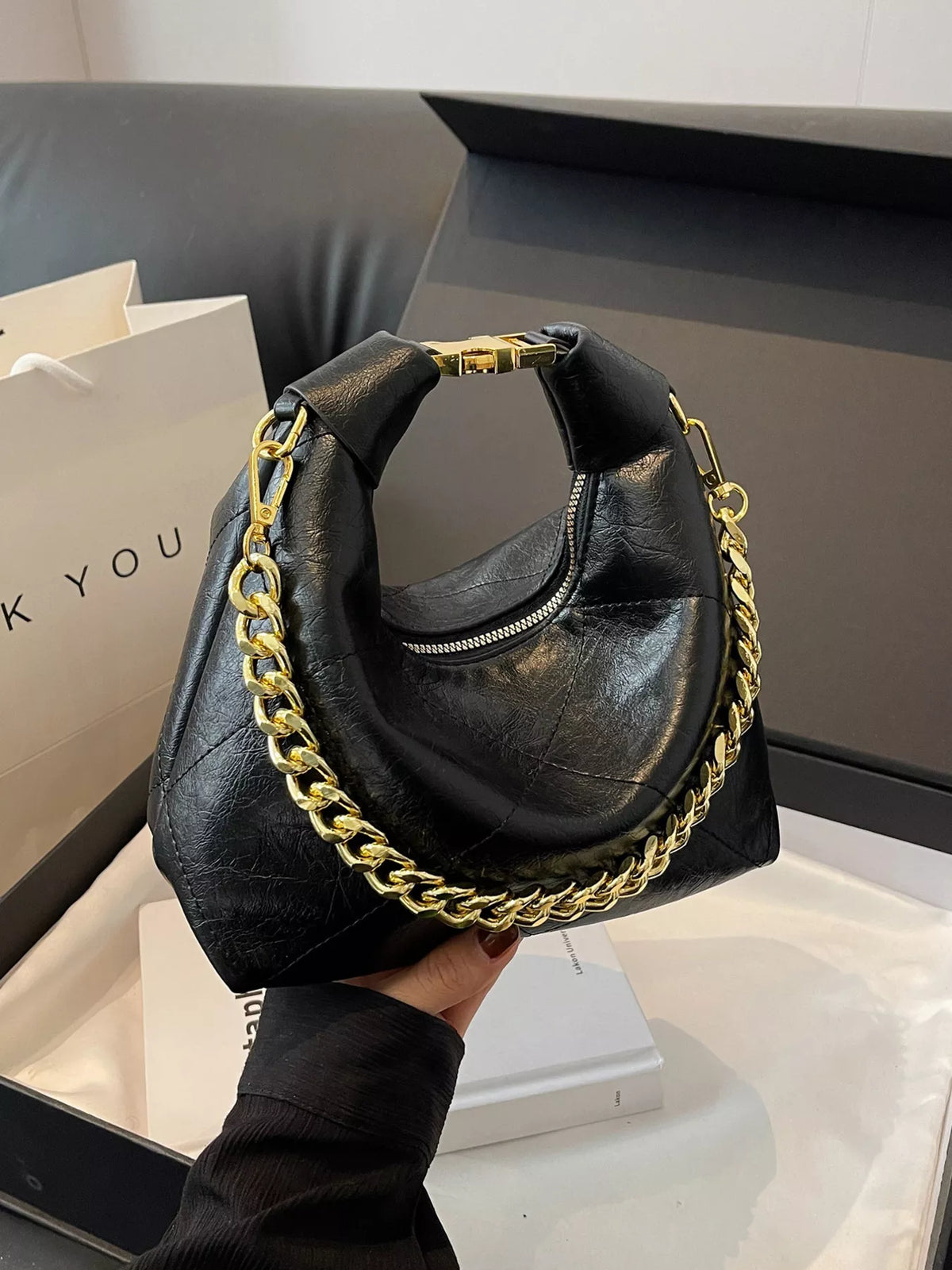 Chain Decor Leather Bag