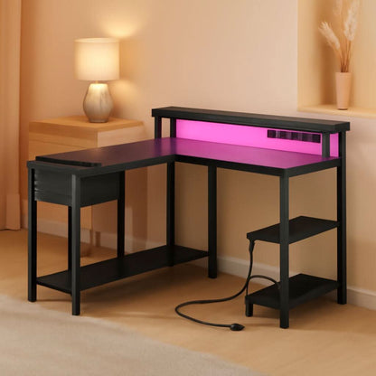 47 Inch L Shaped Gaming Computer Desk Power Outlets Plus