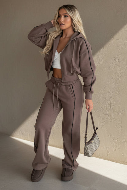 Women's Fleece Cropped Zip Hoodie & Wide-Leg Pants Set