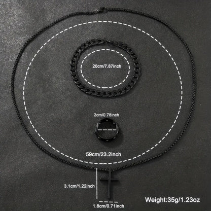 Men's Fashion Watch Ring Necklace Bracelet Set - Stainless Steel Jewelry Collection for Daily Wear