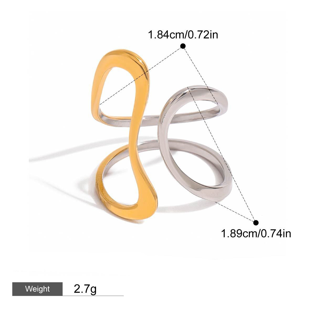 18K gold geometric lines with gold and silver color matching design simple and elegant ring