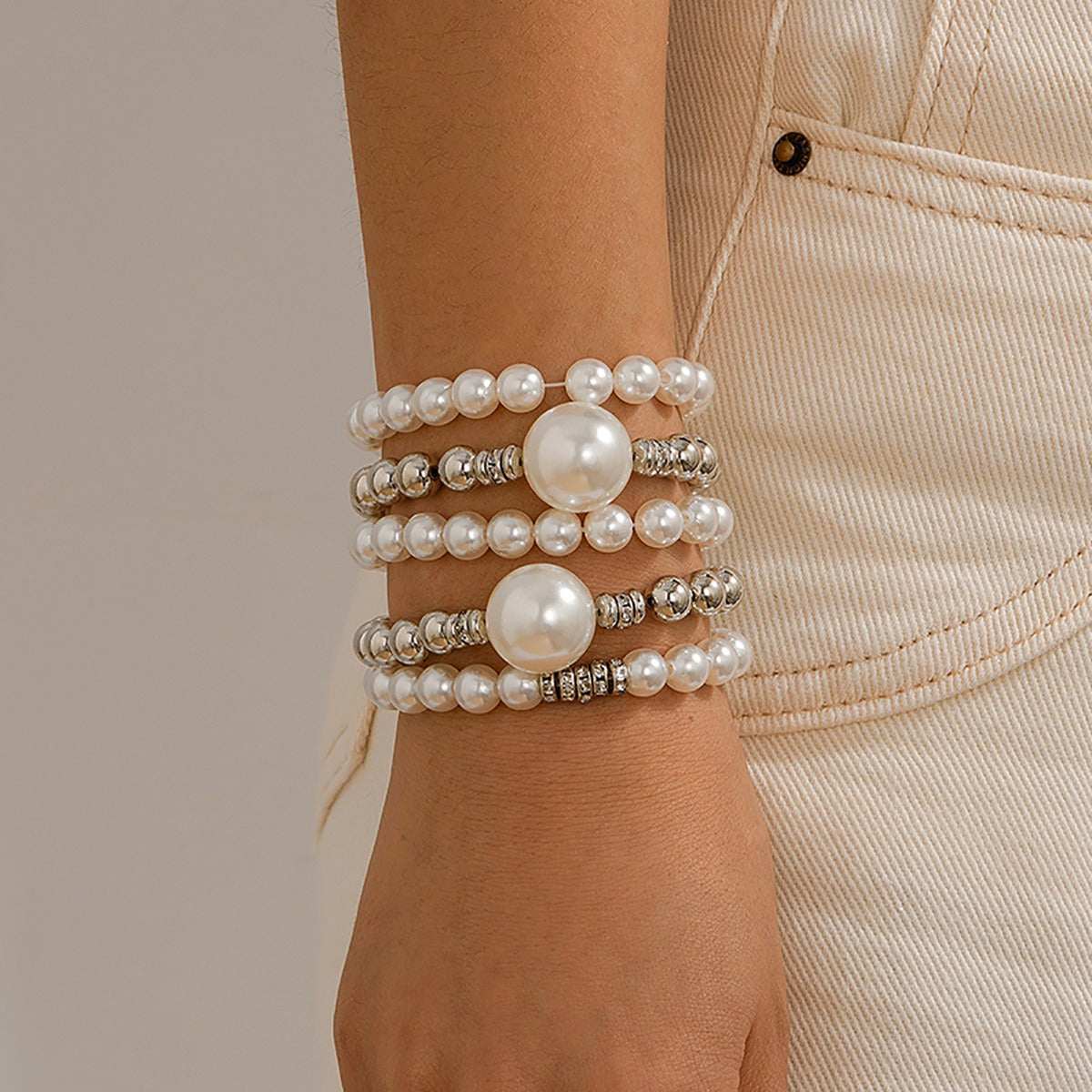 18k gold bow pearl beaded bracelet