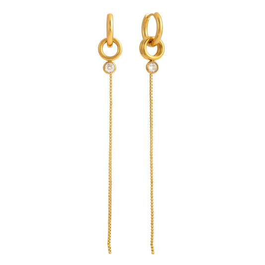 18K gold lightweight luxury tassel earrings with cubic zirconia.
