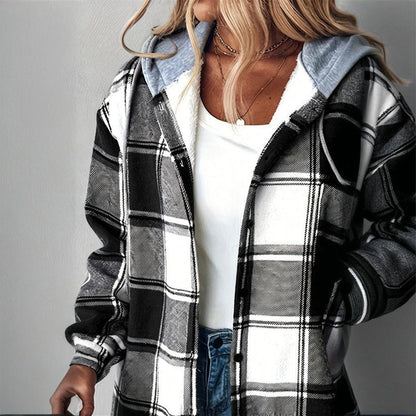 Plaid Drawstring Hoodie Shirt