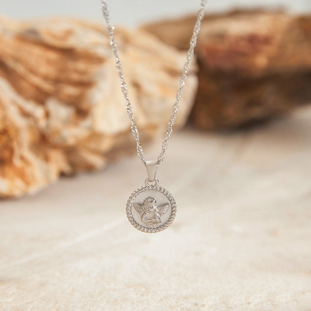 Round necklace with angel pattern design, classic and fashionable