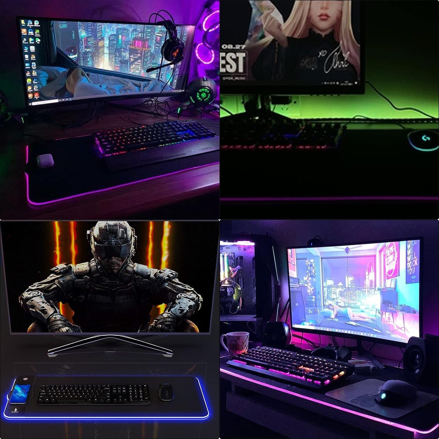 RGB Gaming Mouse Pad with 15W Wireless Charging, Extended Desk Mat 31.5 x 11.8 Inch, LED Mouse Pad with 10 Lighting Modes, Non-Slip Base for Keyboard, Mouse