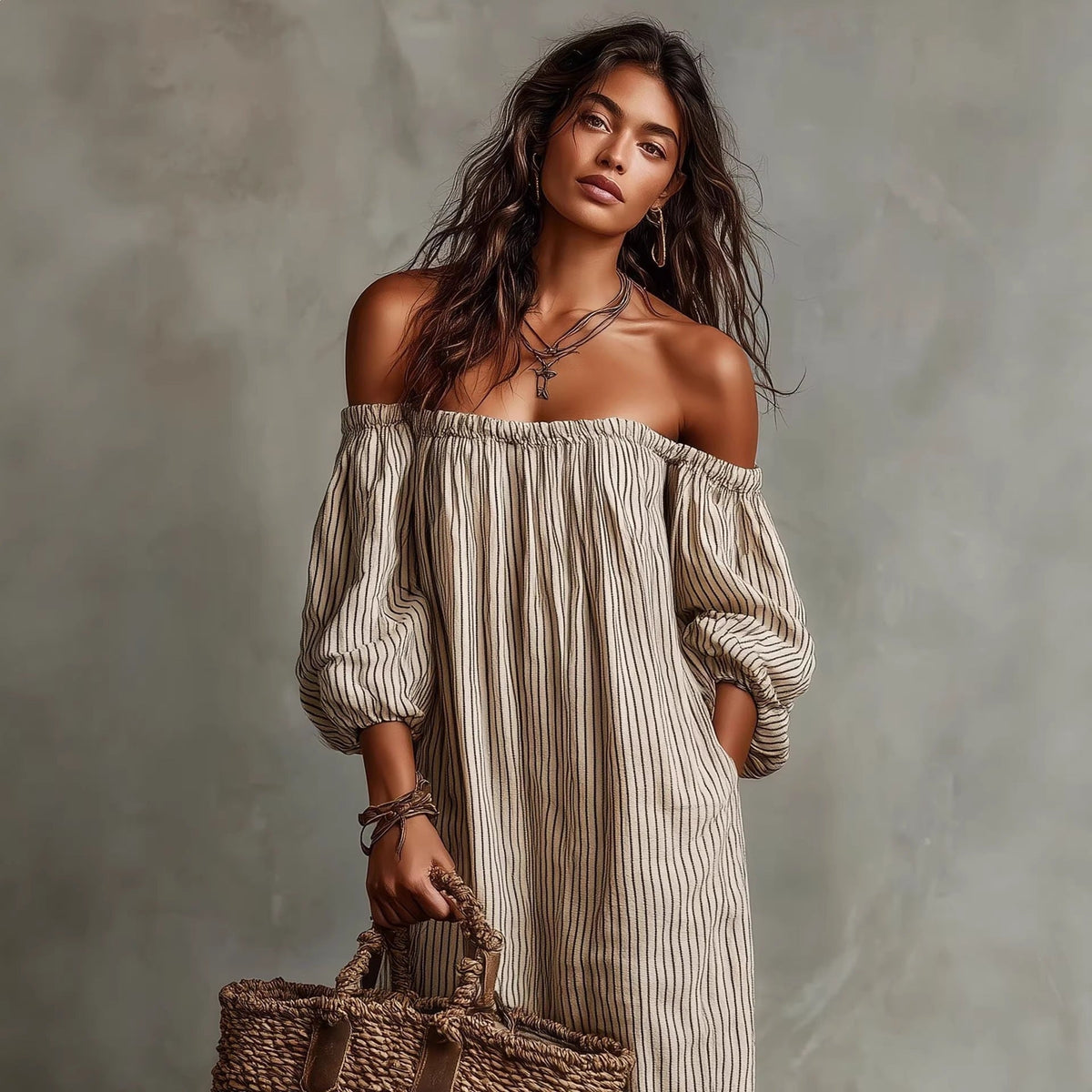 Women's Off-Shoulder Long-Sleeve Maxi Dress