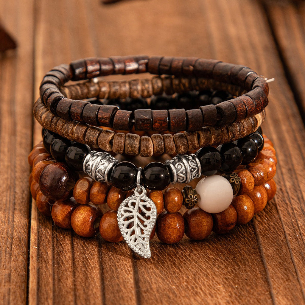 Retro ethnic style bull head turquoise beaded elastic bracelet