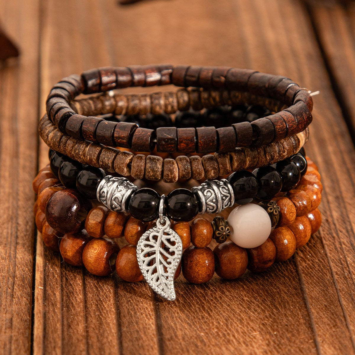 Retro ethnic style bull head turquoise beaded elastic bracelet