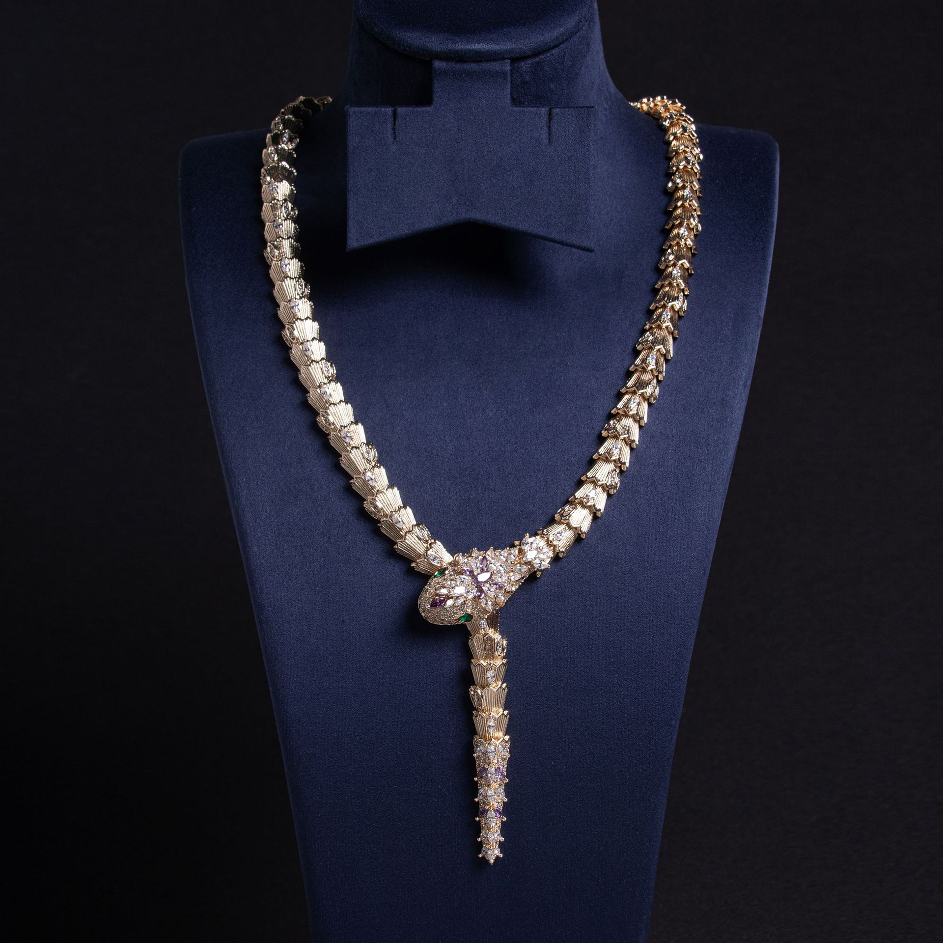18K Solid Gold Micro-Pavé Diamond Snake Necklace
