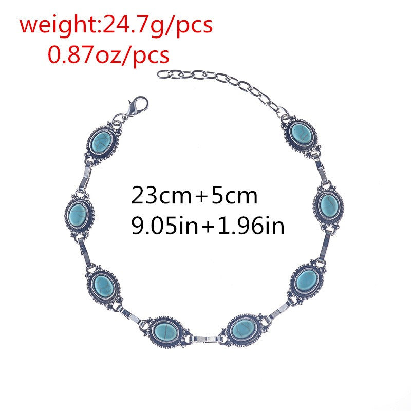 Retro ethnic style metal alloy turquoise anklet