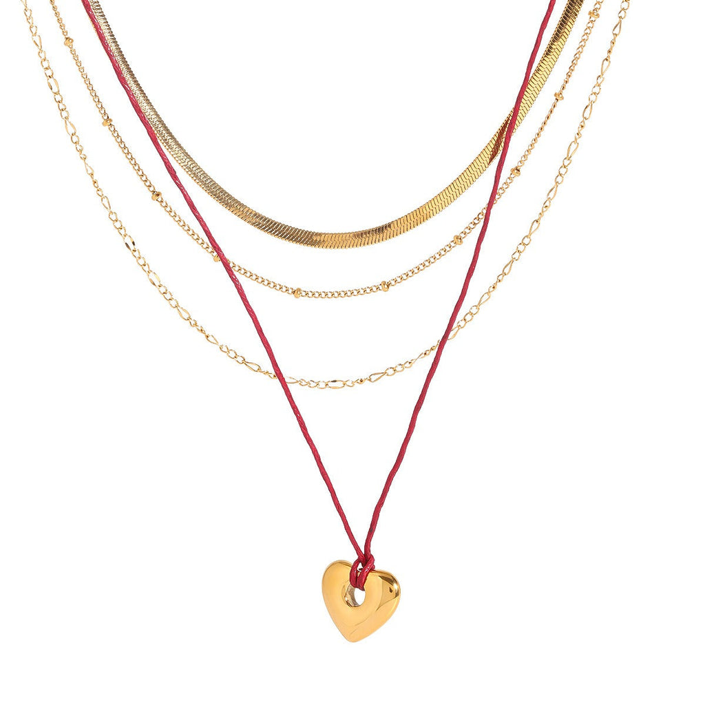 18K gold heart with multi-layer chain design trendy personality necklace