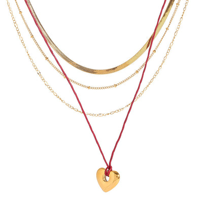 18K gold heart with multi-layer chain design trendy personality necklace