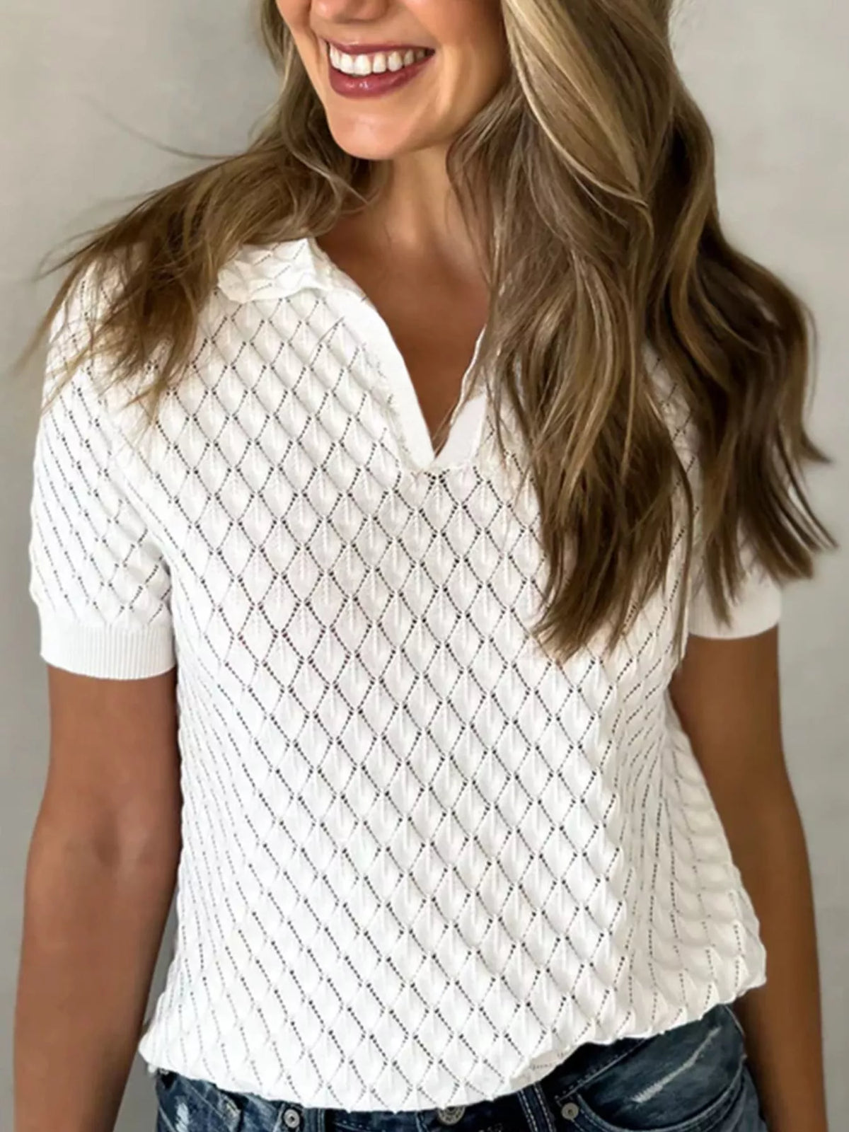 Textured Short Sleeve Knit Top