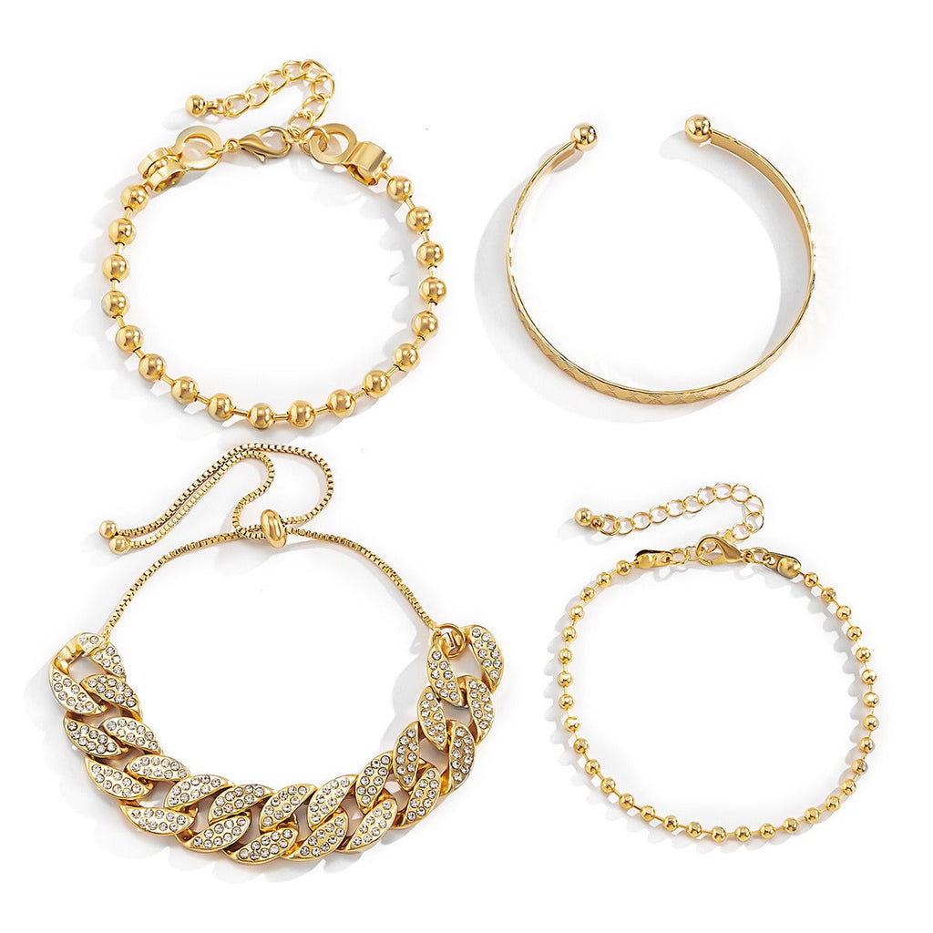 Diamond-studded Cuban buckle bracelet Hip-hop personalized round bead chain pattern bracelet set