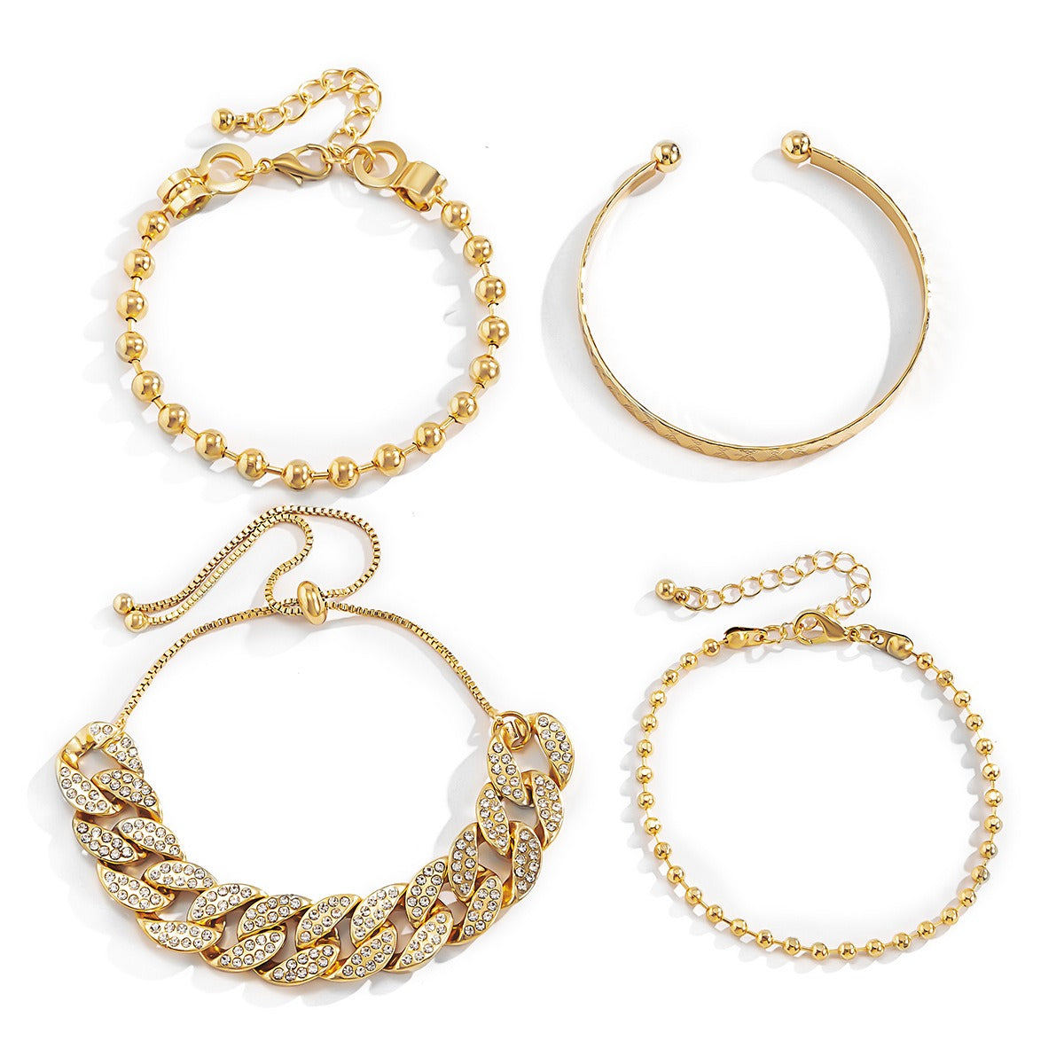Diamond-studded Cuban buckle bracelet Hip-hop personalized round bead chain pattern bracelet set