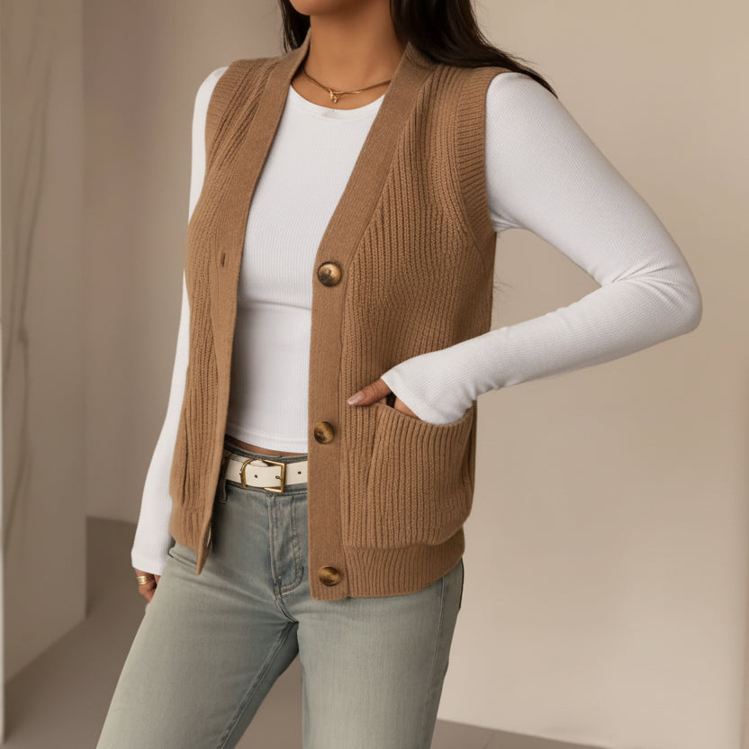 Women's Loose Single-Breasted Knit Sweater Vest