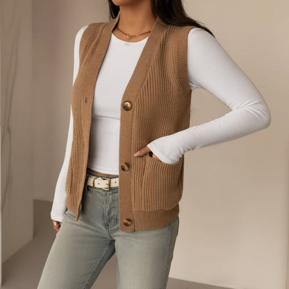 Women's Loose Single-Breasted Knit Sweater Vest