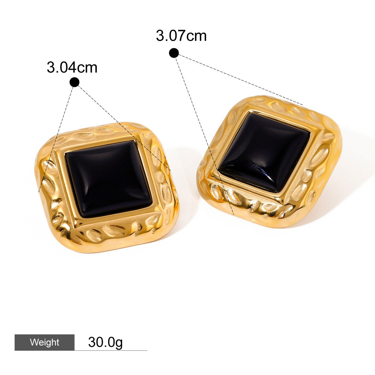 18K gold geometric square with texture design classic retro earrings