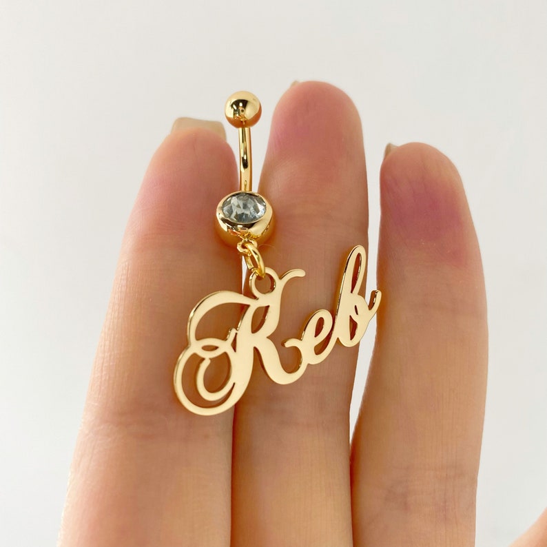 Custom Engraved Script Name Belly Ring