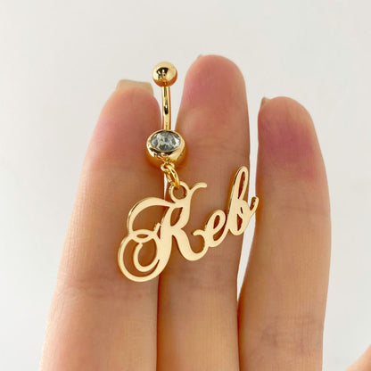 Custom Engraved Script Name Belly Ring