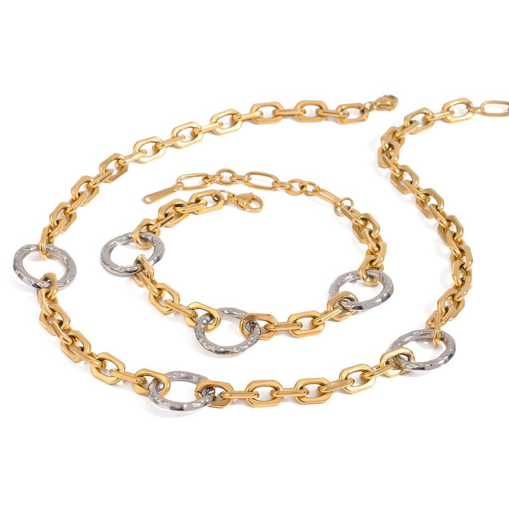 18K gold ring with gold and silver color matching design trendy personality necklace