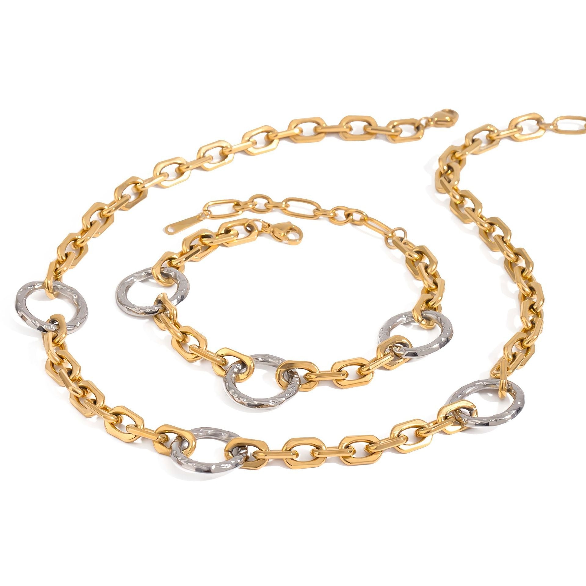 18K gold ring with gold and silver color matching design trendy personality necklace