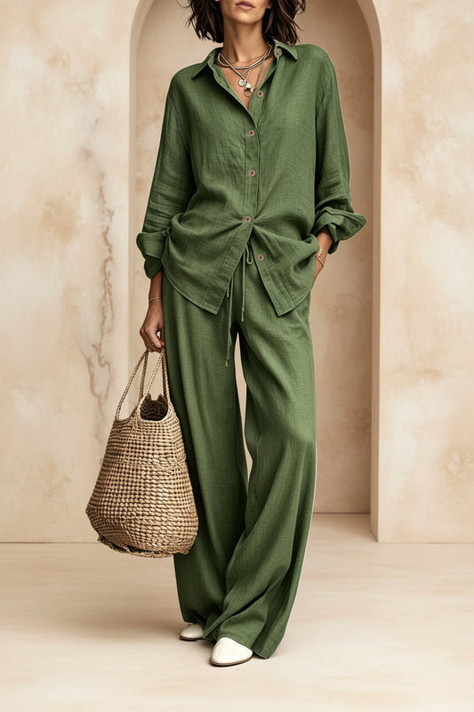 Women's Button-Down Shirt & Wide-Leg Pants Set