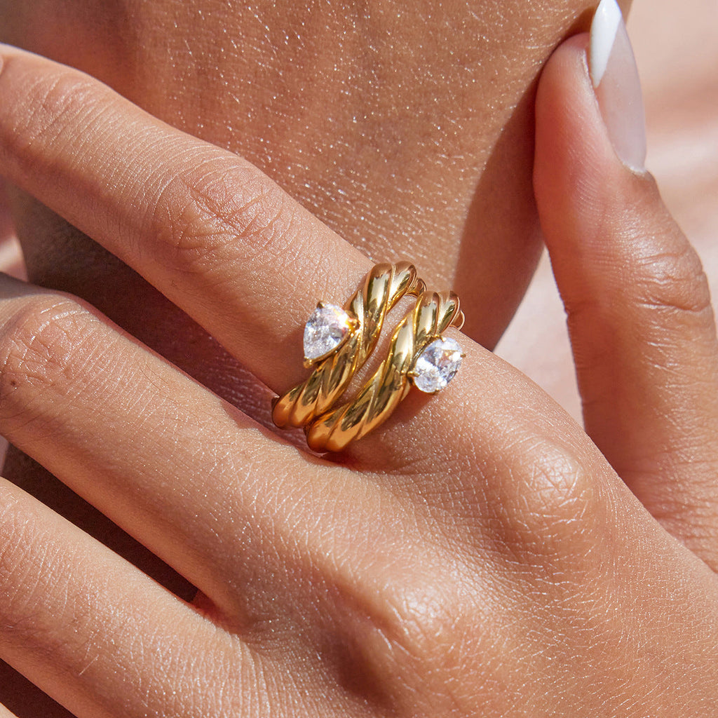 18K Gold Stainless Steel Geometric Zircon Ring