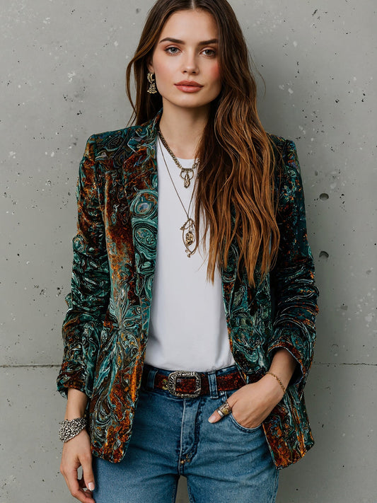 Women’s Printed Suit Jacket with Lining – Autumn Winter Casual Commuter Blazer