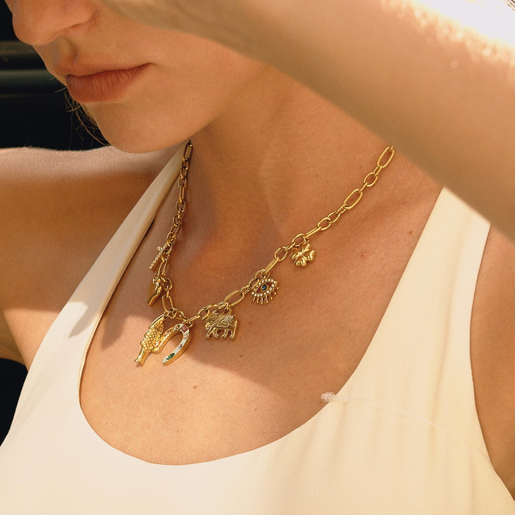 18K gold plated titanium steel DIY pendant necklace, a luxurious and sophisticated clavicle chain.